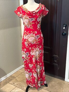 90s Floral Maxi Sheer Beaded Dress